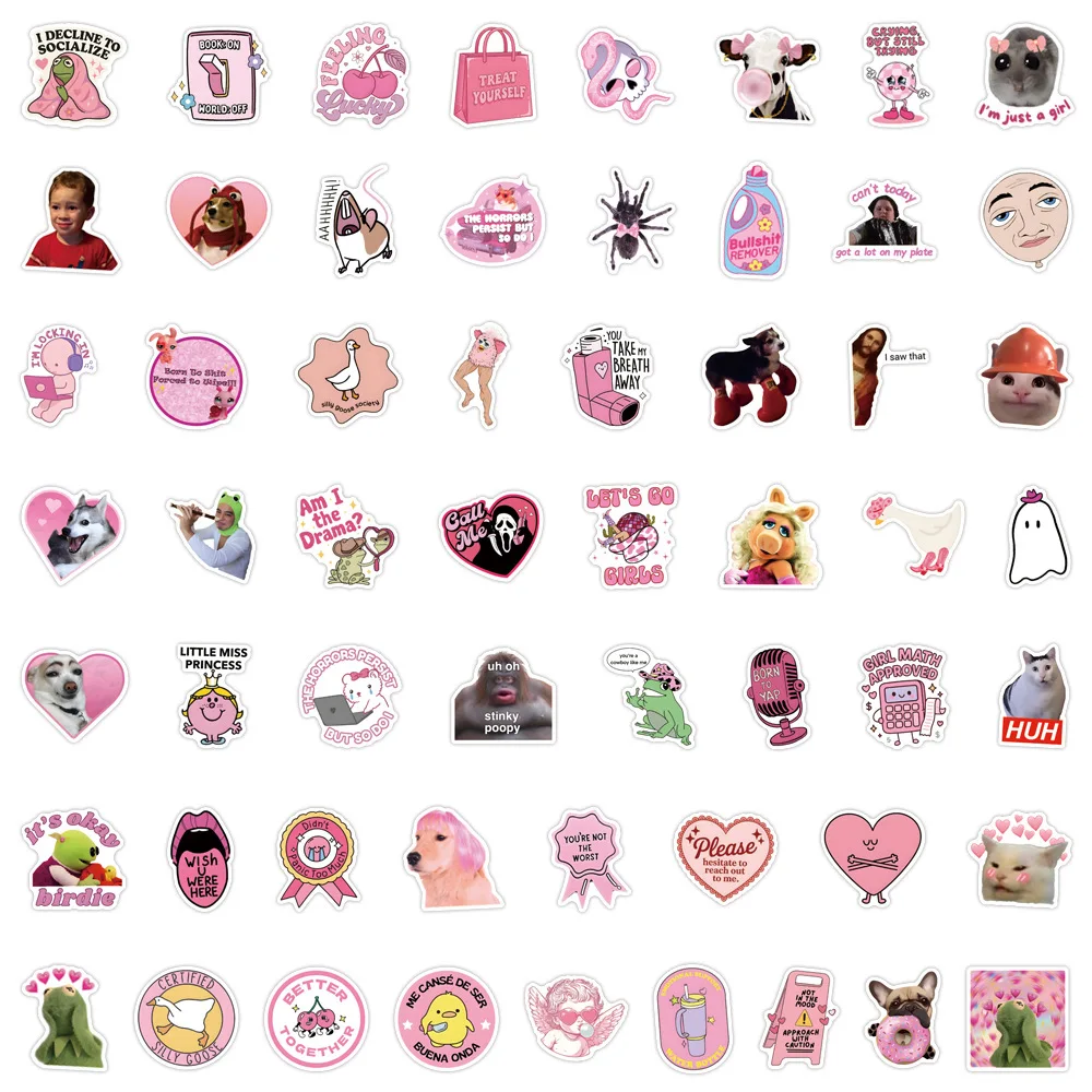10/55PCS 만화 재미 있은 핑크 Meme 낙서 스티커 DIY 장식 노트북 전화 케이스 어린이 장난감 스티커 물 방수 데칼