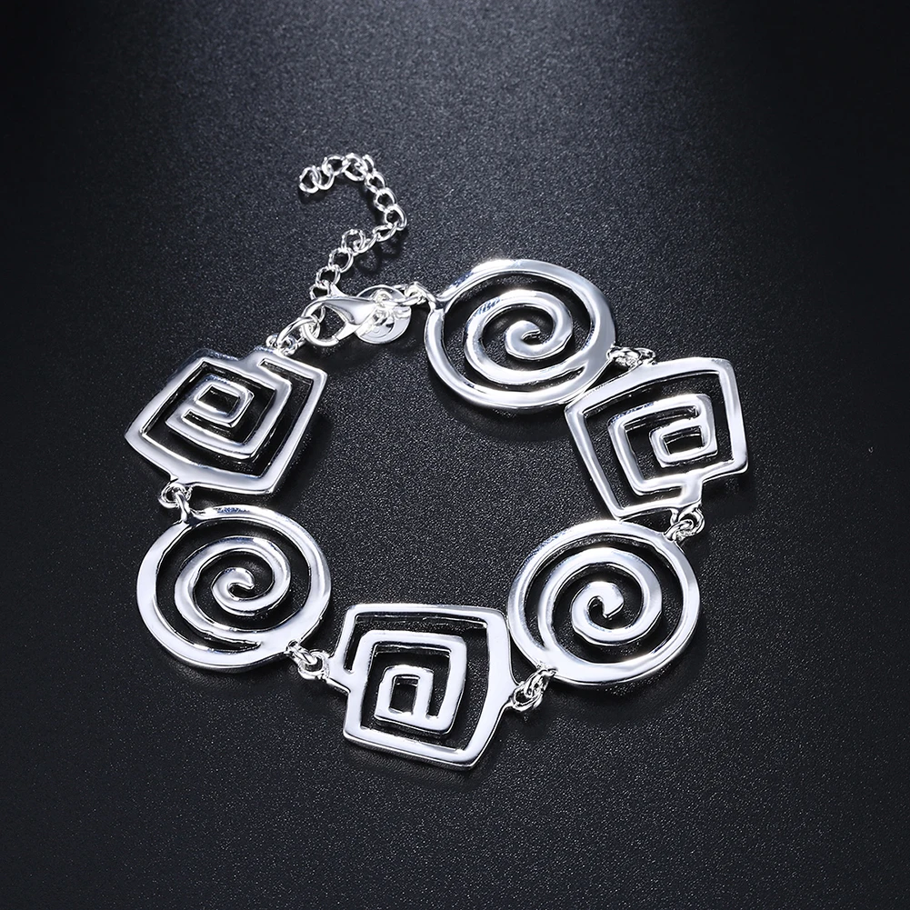 Vintage Retro Runde Muster Kette 925 Sterling Silber Armband Für Frau Mode Trend Schmuck Hochzeit Party Weihnachten Geschenke