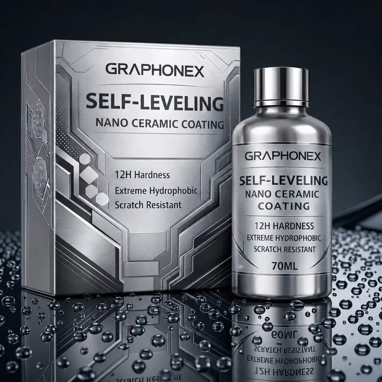 

GRAPHONEX Nano Ceramic Coating 70ML–12H Hardness Self-Leveling Car Coating,Super Hydrophobic,Scratch Resistant Paint Protection