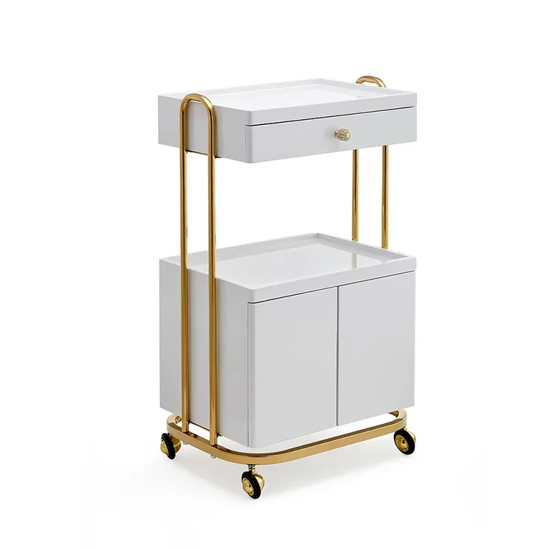 New high-quality tool collection salon trolley rolling multi-function gold frame  trolley with double storage