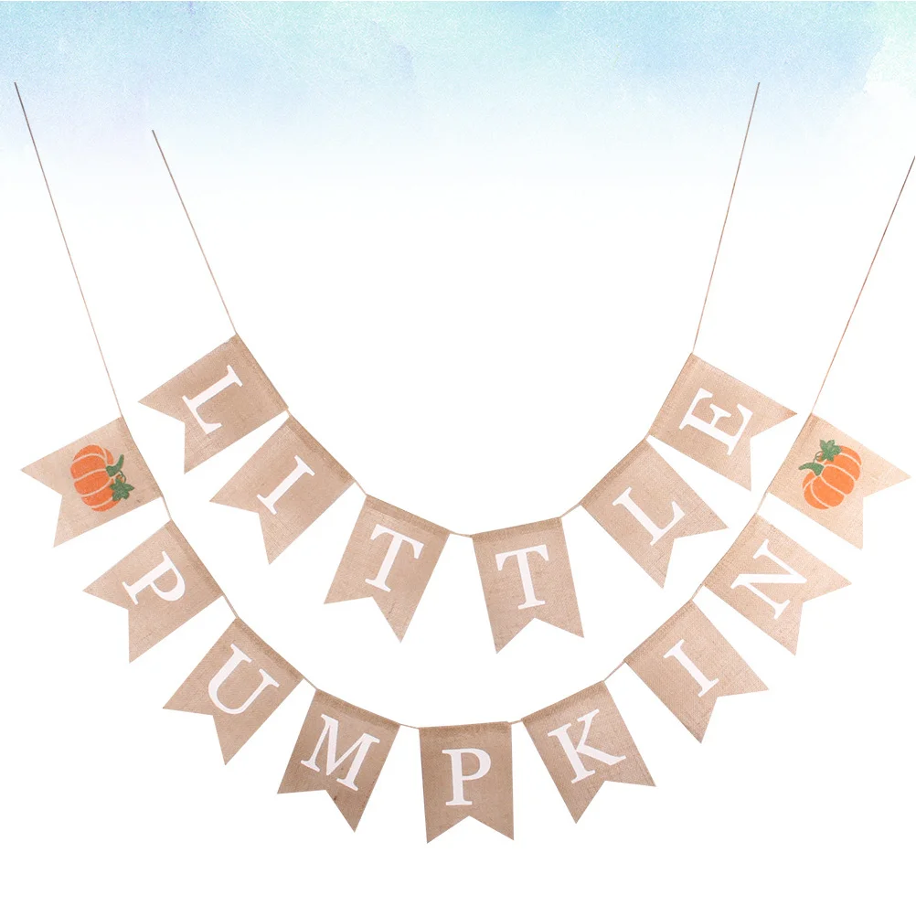 

Pumpkin Thanksgiving Linen Hanging Banner Party Burgee Garland Pull Flag Indoor Outdoor Use Party Banner