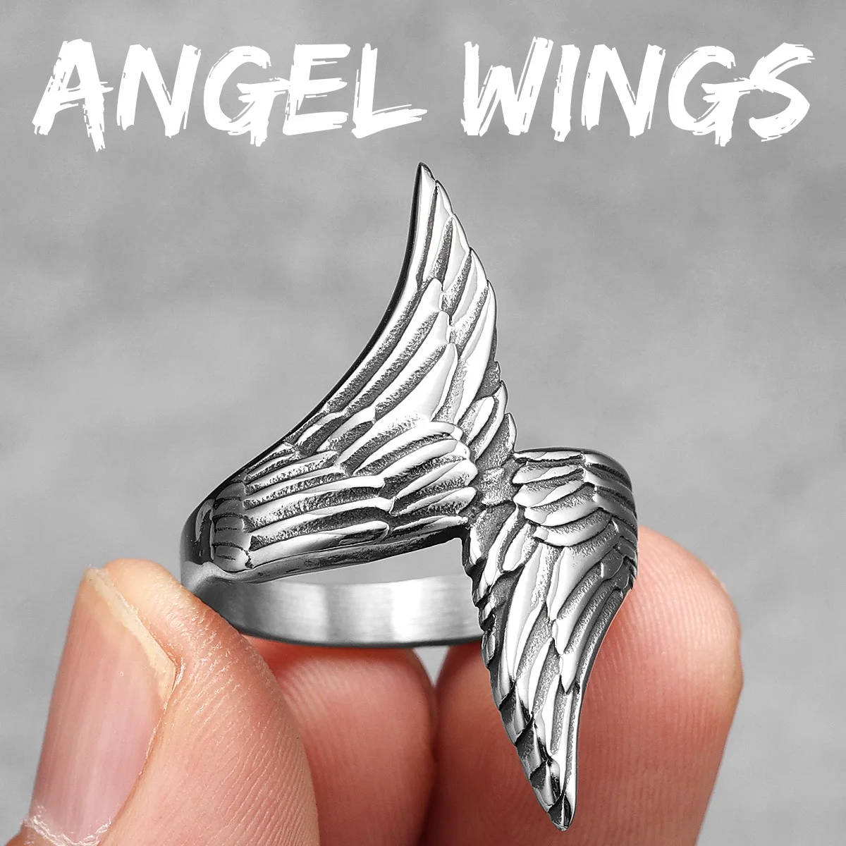 Angel Wings Ring Stainless Steel Men Rings Punk Rock Simple