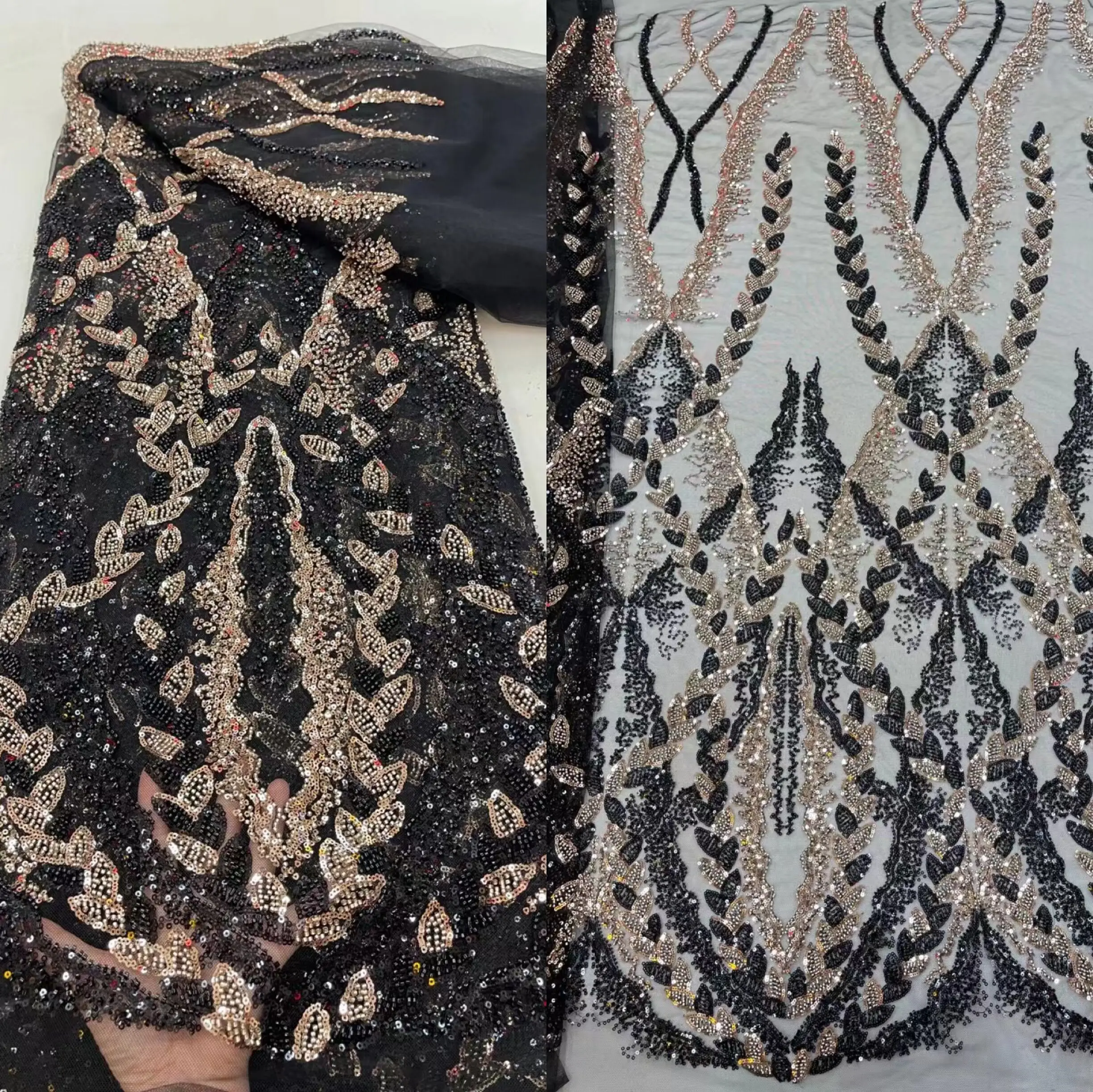 

French Lace Fabric L-1224681 High Quality African Lace Fabric With Beads Sequins Nigerian Wedding Lace Fabrics For Wedding