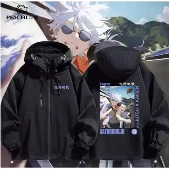 Anime Jujutsu Kaisen Satoru Gojo Windbreaker Jacket Hoodie Cosplay Autumn Winter Men Women Coat Loose Tops Anime