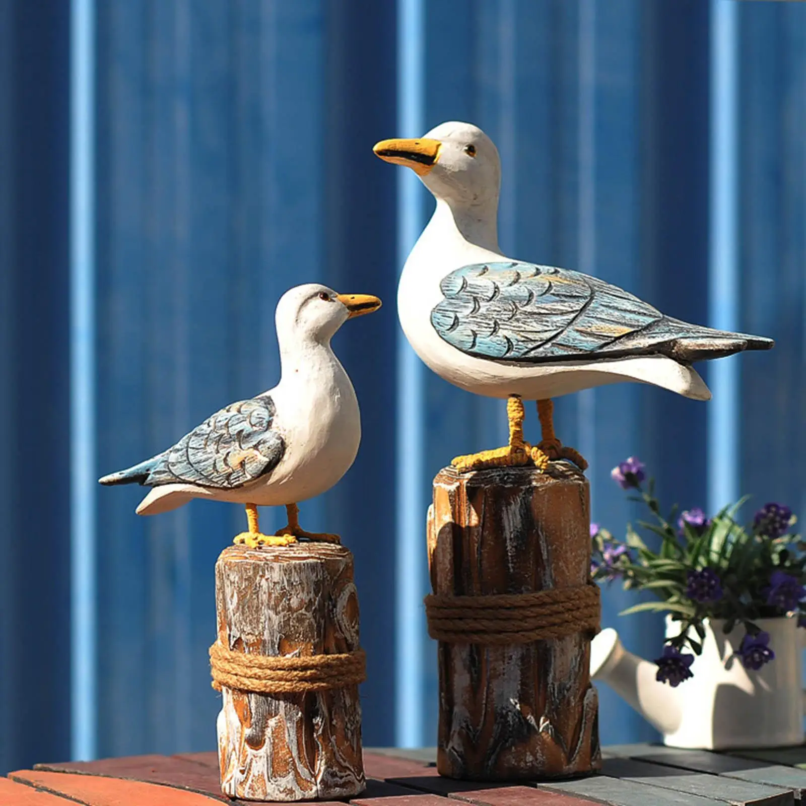 

2x Wood Craft Bird Statue Ornament Gifts for Nautical Cabinet Decoration