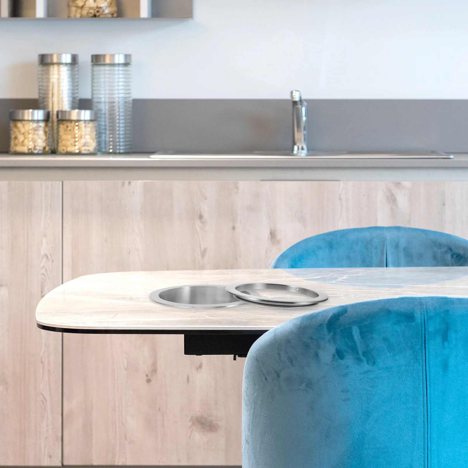 

Countertop Trash Grommet 20.8Cm Stainless Steel Built-In Bin Lid For Kitchen Bathroom Cabinet Drop-In Trash Can Recessed