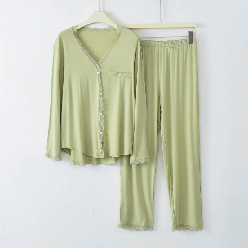 Ensemble de pyjama à manches longues pour femmes, cardigan décontracté, costume de pantalon à neuf points, vêtements de nuit, service à domicile,