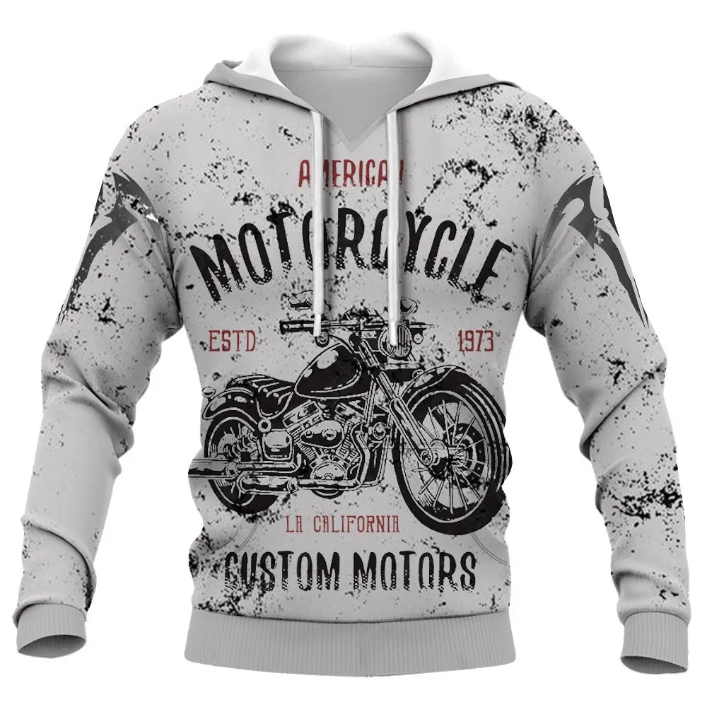 2023 Autumn New Men's Letter Motorcycle Hoodie 3D Printing Interesting Motorcycle Pullover Long-sleeved loose-fitting sweatshirt