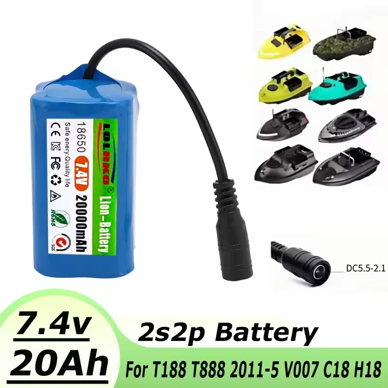 20000mAh 7.4V Battery For T188 T888 2011-5 V007 C18 V18 H18 D16 D18 V900 V700 So on Remote Control RC Fishing Bait Boat Parts