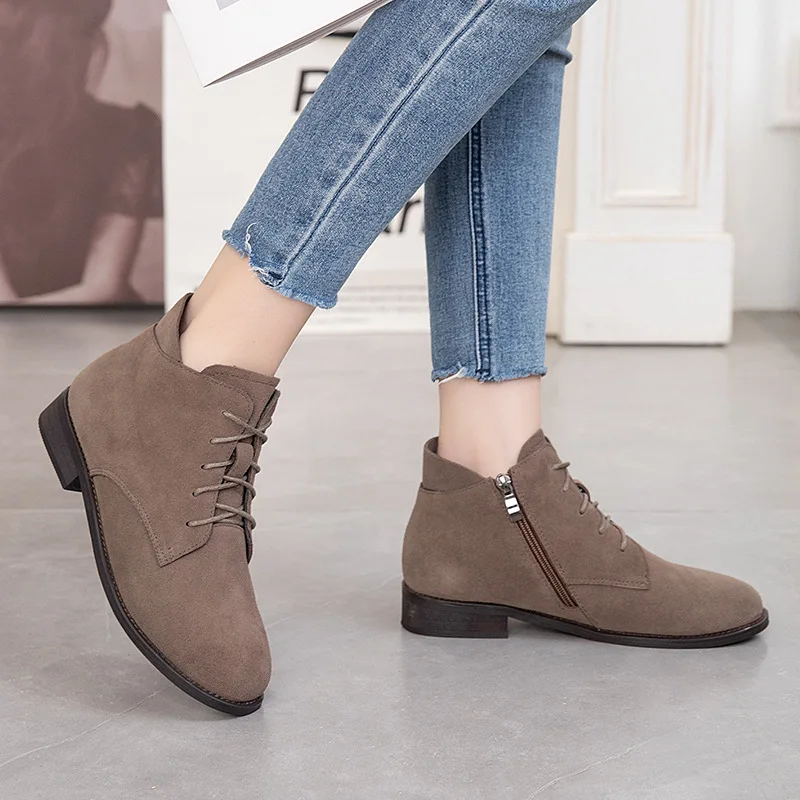 GKTINOO Women Chelsea Boots 2024 Autumn Winter New Genuine Leather Fashion Casual Shoes Women Cow Suede Lace-up Ankle Boots