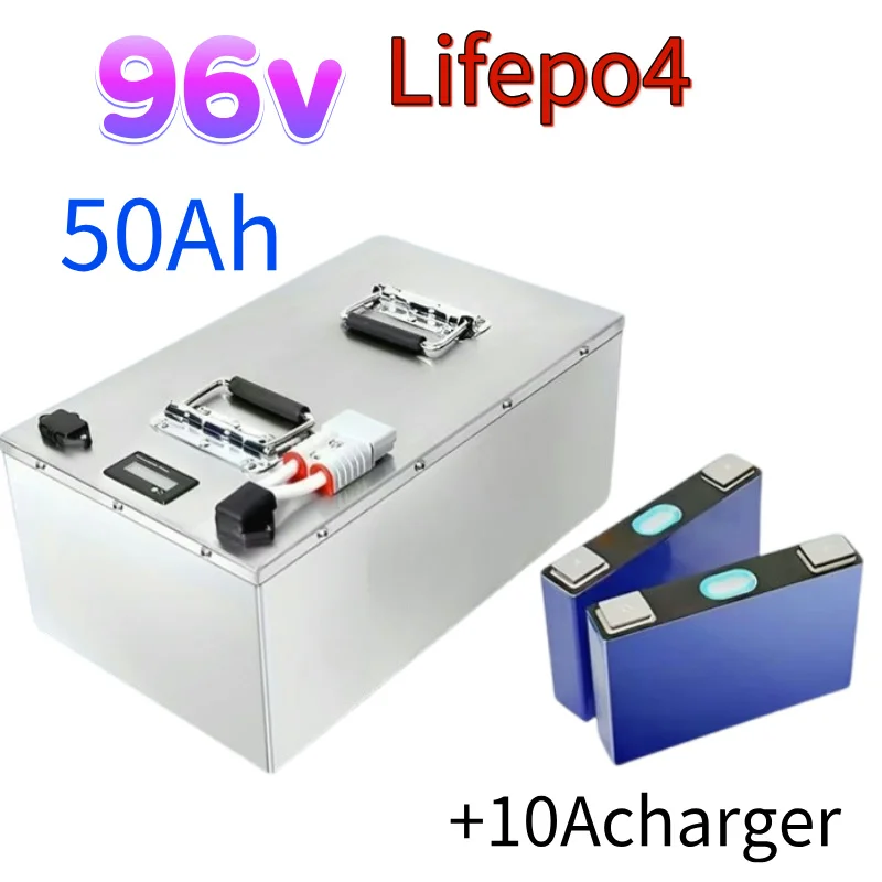 96V 50Ah LiFePO4 Battery Pack 32S Built-in BMS 5A Charger for 8000W AGV Forklift Inverter Vehicle Scooter Motorcycle High Power
