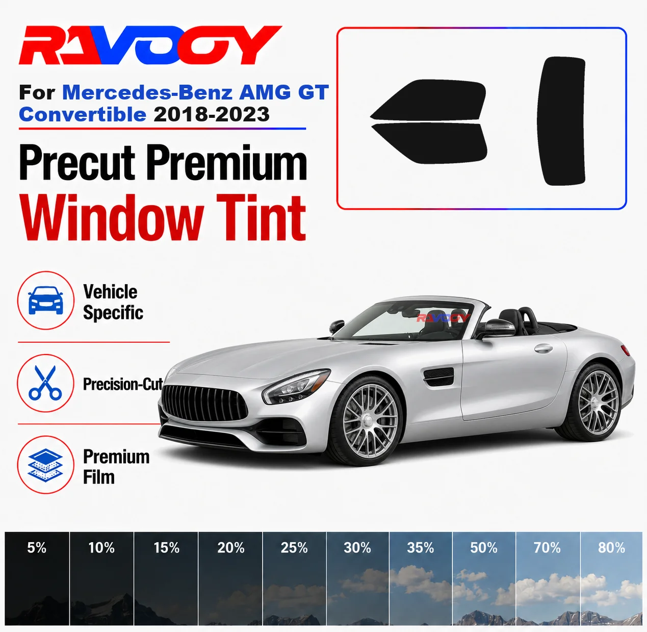 

Premium Precut Window Tint Kit Front Rear Windows For Mercedes-Benz AMG GT Convertible 2018-2023 Complete Set Nano Ceramic Film
