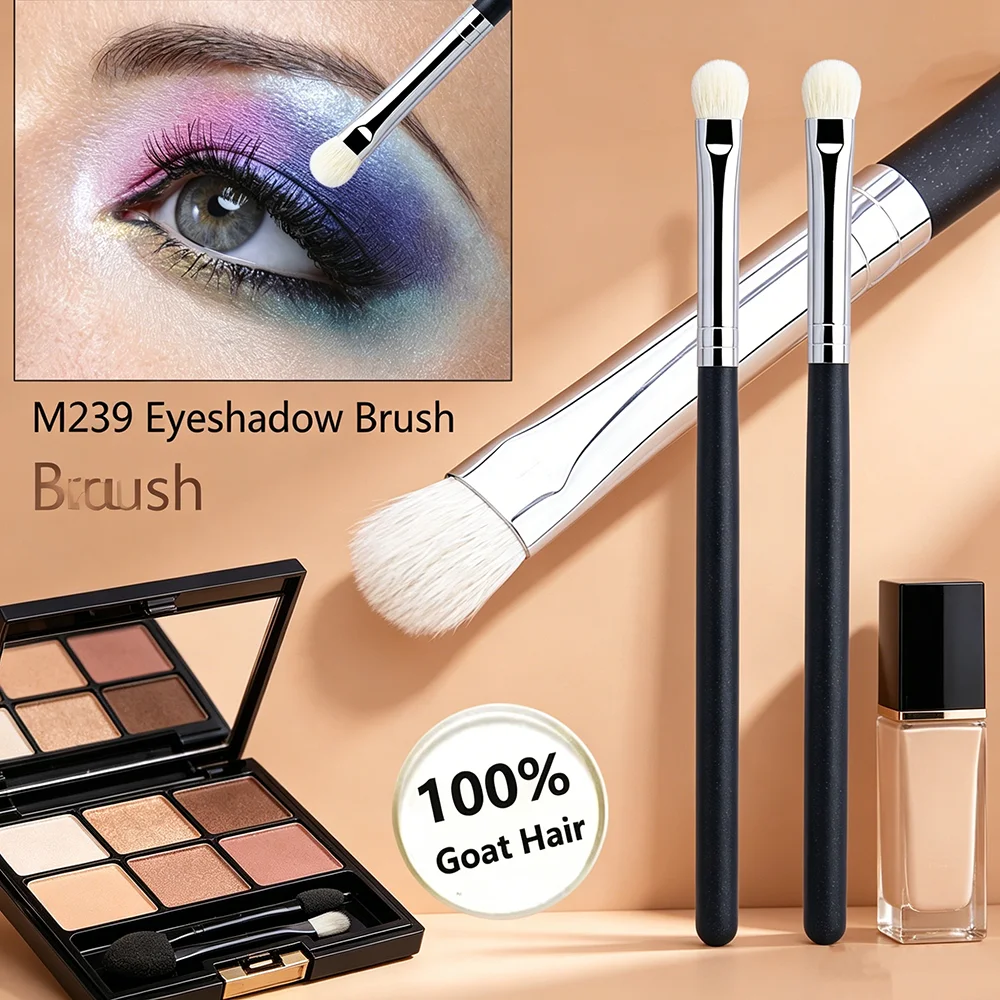 Brocha para sombras de ojos de pelo de cabra natural - Brocha plana para sombras de ojos para el pliegue de la ceja y difuminar - Herramienta de maquillaje profesional suave