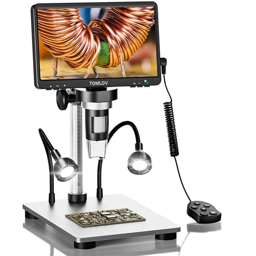 TOMLOV DM9 Microscope électronique numérique USB 1080P 7 "écran LCD grossissement 1200X Microscopio pour la réparation de téléphones
