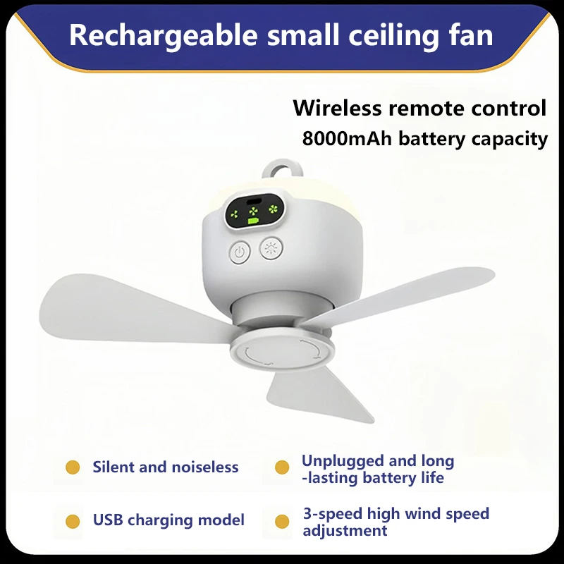 Портативный потолочный вентилятор Xiaomi 12000 мАч со светодиодной подсветкой и пультом дистанционного управления — перезаряжаемый охладитель циркуляции воздуха для уличной палатки и кемпинга