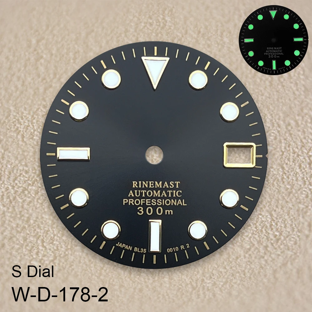 28.5mm S Logo SUB Sunburst Dial Fit NH35/NH36 Japanese Movement Green Luminous High-Quality Watch Modification Accessories