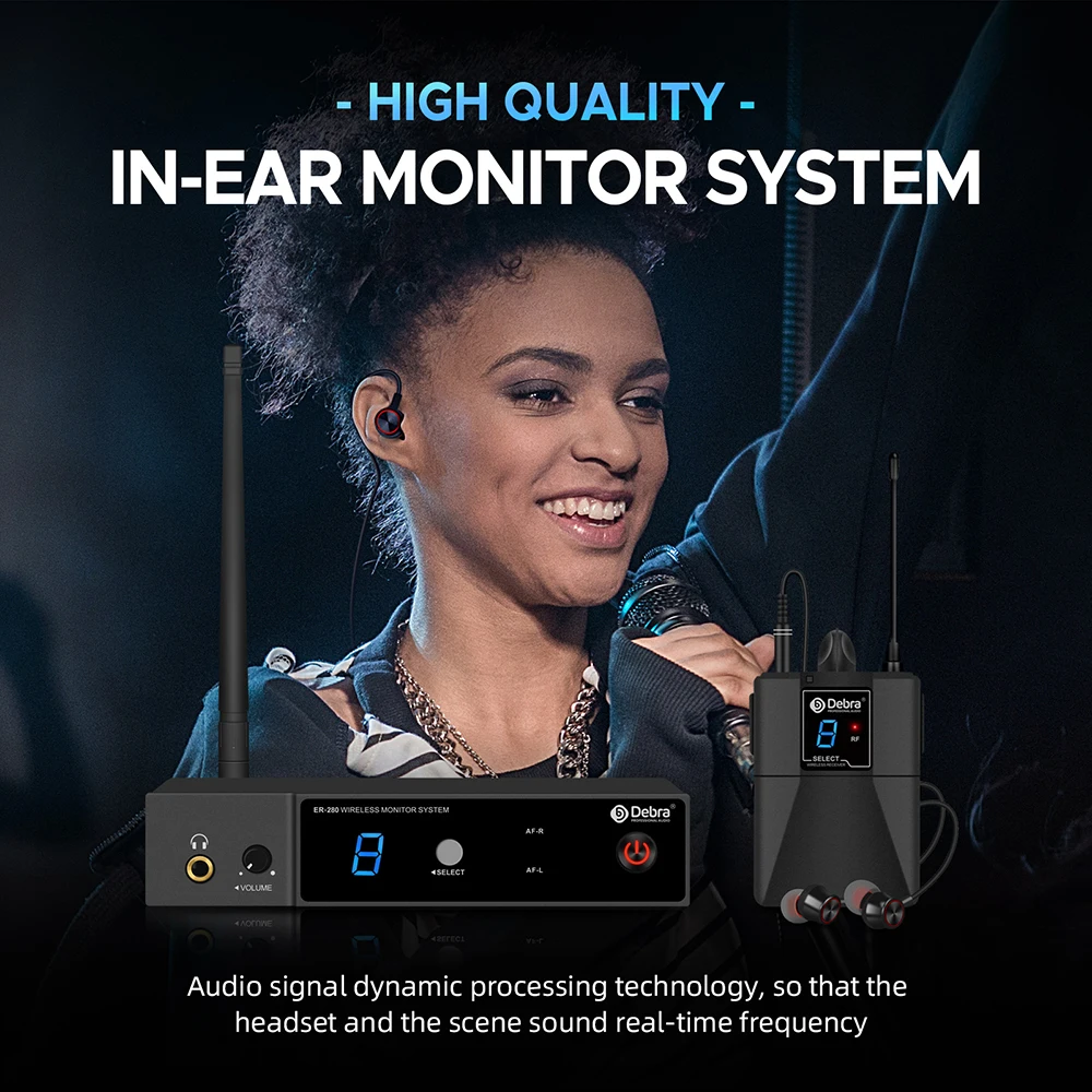 Debra ER-280 Singal Channel UHF In Ear Monitor Wireless System with Multiple Transmitter for Stage Performance Small Concerts