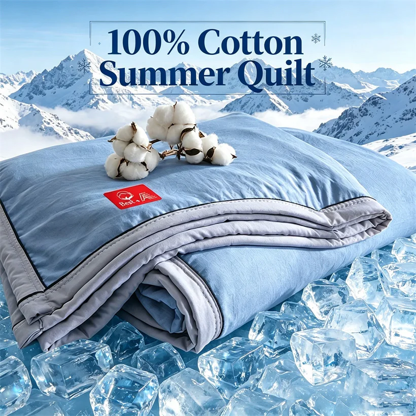 High Quality 100% Cotton Summer Quilt Air Condition Comforter Solid Color Lightweight Washable Single Double Bed Adult Comforter
