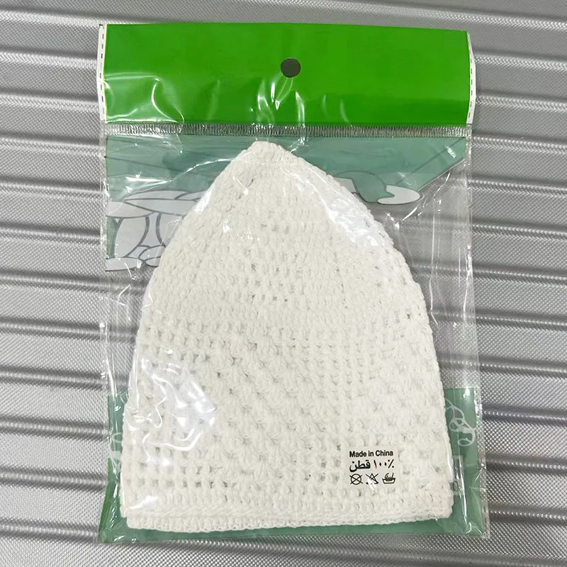 Muslim Caps For Men Clothing Freeshipping Crochet Manul Prayer Hat Knitted Mesh Kufi Kippa Islamic Saudi Arabia White 0738