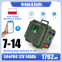 12V 140Ah LiFePO4 Battery Bluetooth BMS 12.8V 100Ah 6000+ Cycles Grade A Cells PD USB Waterproof IP56 For RV Fishing Boats