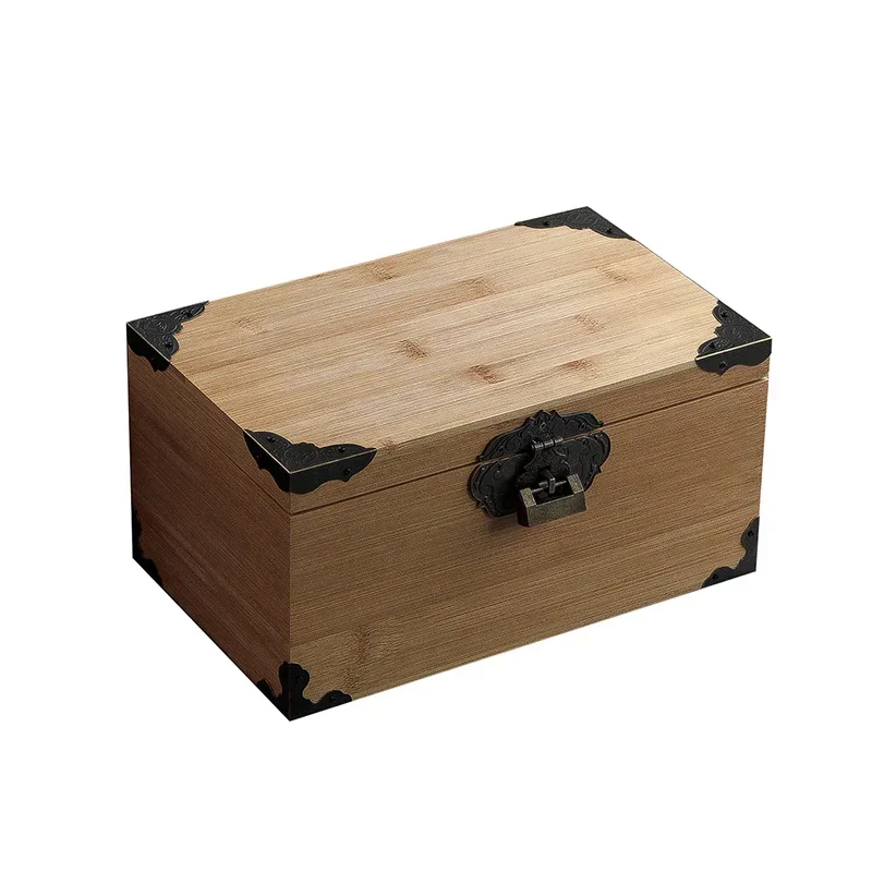Lid with Lock Home Desktop Food Organizer Storage Cosmetic Container Retro European Rectangular Wooden Jewelry Box