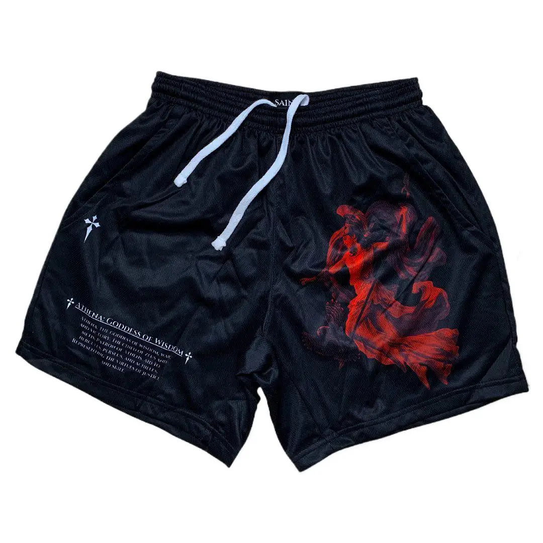 

Trendy black graphic printed drawstring beach pants men's women swimming casual mesh Short pants