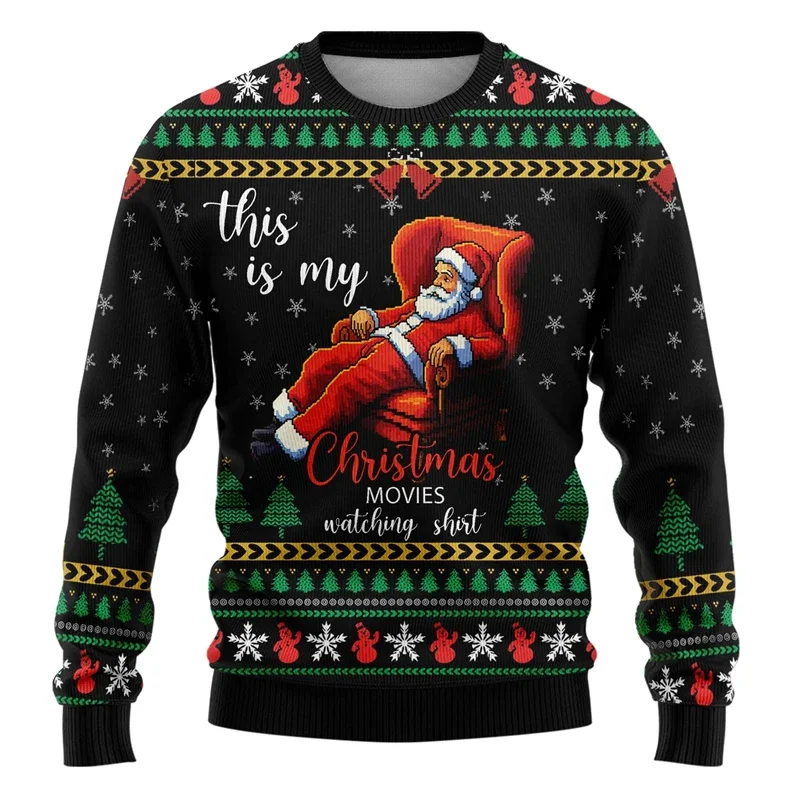 Wesołych Świąt Święty Mikołaj 3D Nadruk Unisex Brzydki Sweter Śmieszne Prezenty Męskie Streetwear Xmas Man Bluzy Cartoon Pullovers