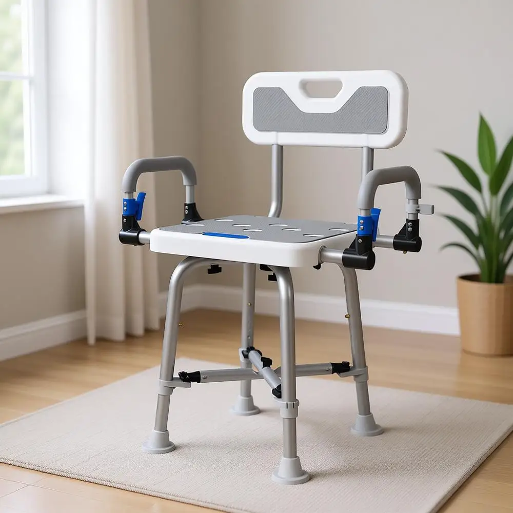 

Heavy Duty Shower Chair for Elderly and Disabled Adults, 500 lbs Capacity, with Adjustable Arms and Back Support