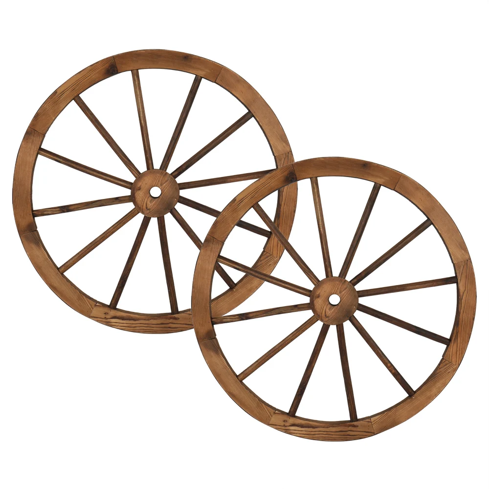 

2Pcs Decorative Wheels 24/30 Inch Old Western Style Garden Art Wall Decor Wooden Wagon Wheel Brown[US-Stock]