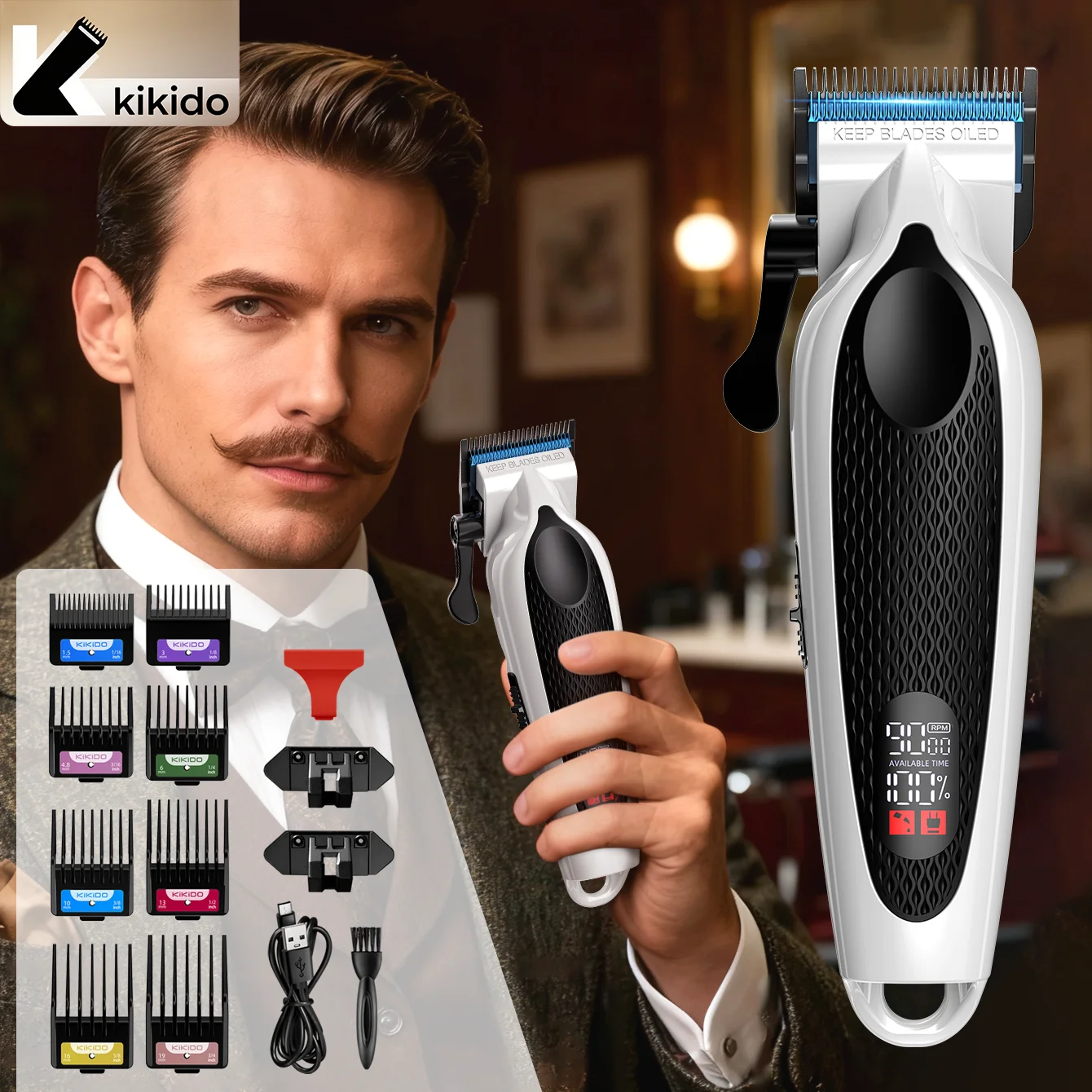 

KIKIDO Professional Hair Clipper For Men Rechargeable Beard Hair Trimmer Cordless Electric Barber Hair Cutting Machine Barber