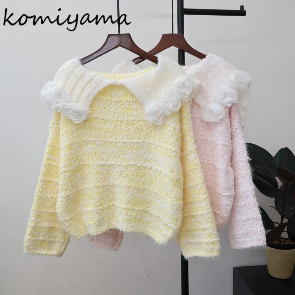 

Peter Pan Collar 3d Floral Ropa De Muje Soft Knit Sweater Loose Gentle Clothes Woman2025 Autumn New Pull Pulls Femmes