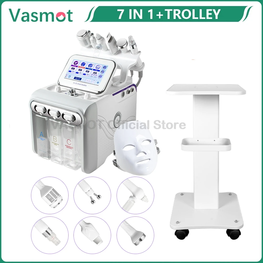 Hydrogen Oxygen Facial Machine With Beauty Salon Trolley Cart RF Lifting Tightening Blackhead Removal Facial Spa Rejuvenation