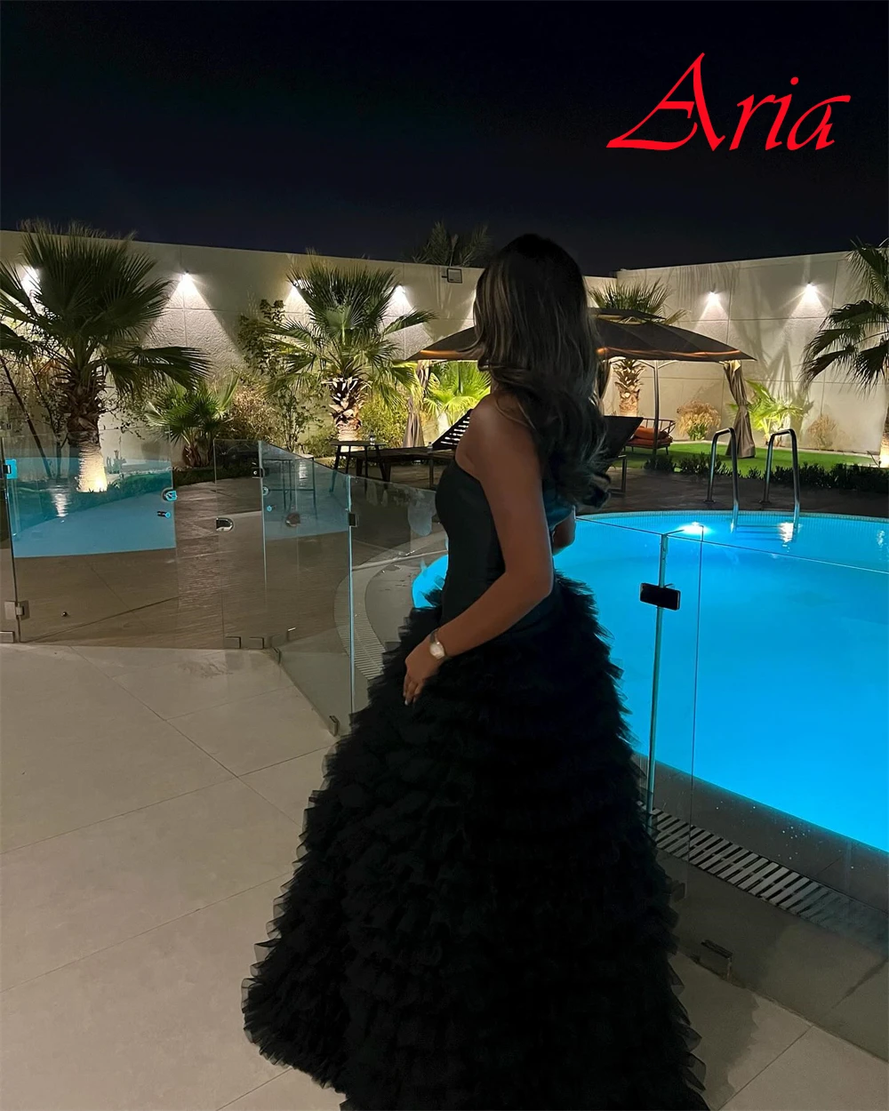 

Customized Formal Strapless Tulle Evening Dress Simple Sweep Train Prom Dresses High Quality Tiered Special Occasion Gowns