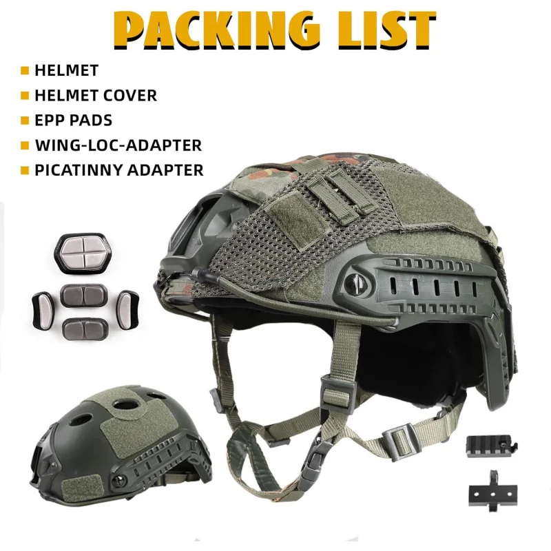 Adjustable Tactical Helmet with Helmet Cover, PJ Type Tactical Multifunctional Protective NVG Mount for Cosplay Hunting Shooting