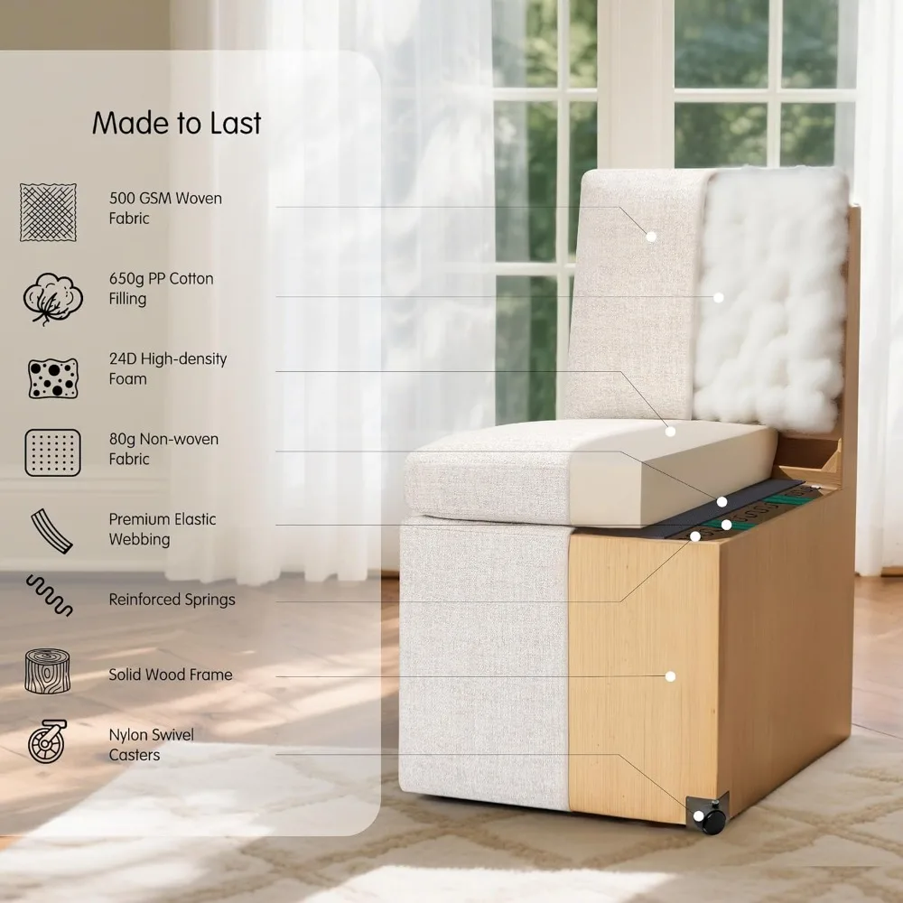 SUBRTEX キャスター付きダイニングチェア、布張りダイニングルームチェア、アクセントシングルソファチェア、ファブリックリネンリビングルームチェア、A