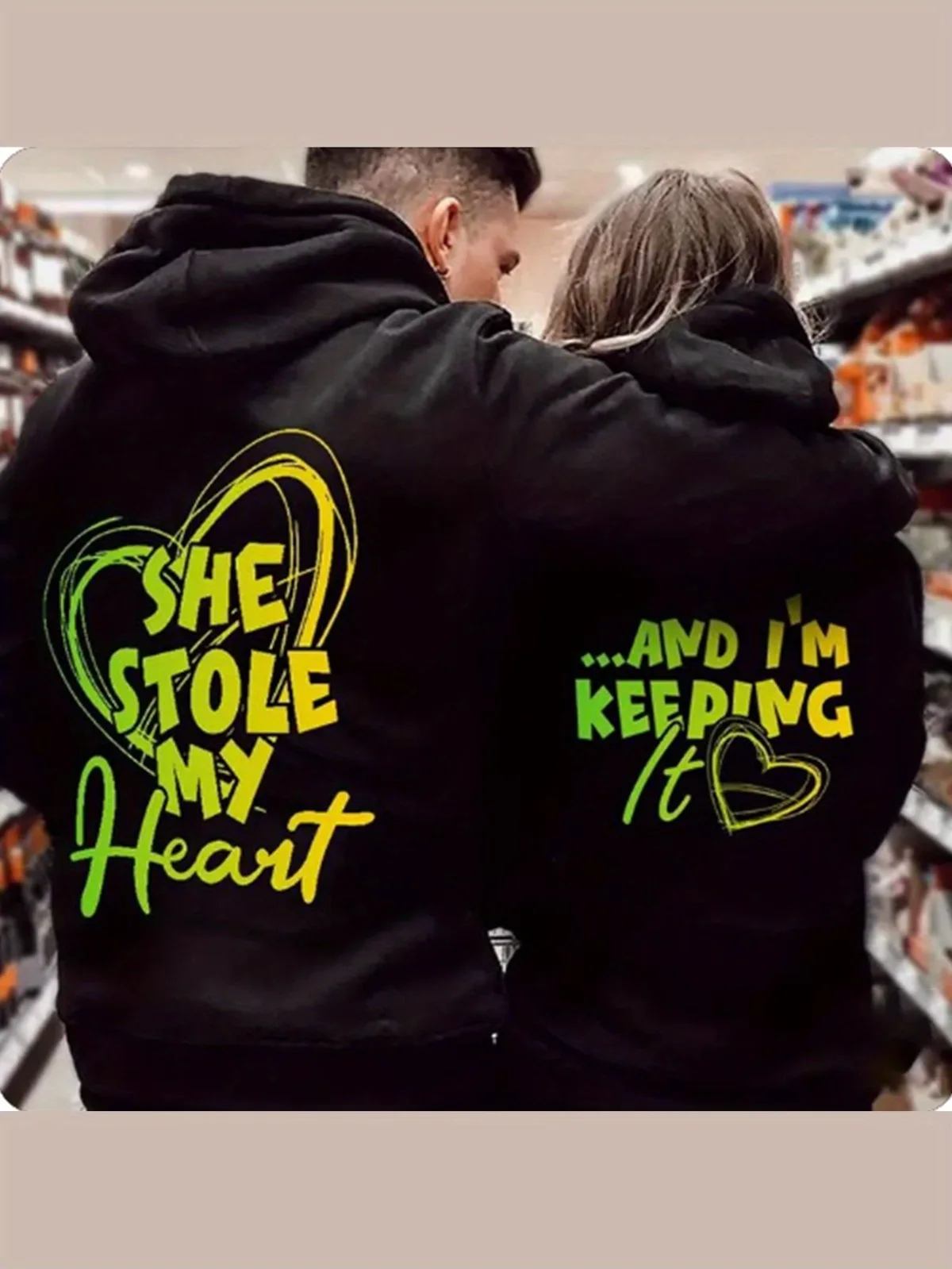 1 STÜCK [Paar-Stil] Lässiger Pullover „She Stole My Heart“-Muster, passender Paar-Hoodie, bequemer und lockerer Valentinstagsgeschenk-Pullover