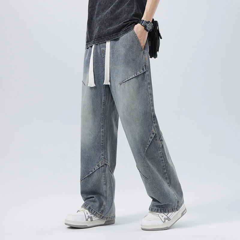 Spring Men's Jeans Baggy Straight Wide Leg Denim Pant Streetwear Casual Y2k Vintage Oversize Jean Male Harajuku Fashion Big Size