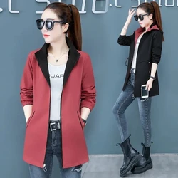 New Fashion Double-Sided Wear Trench Coat Women Mid-Longth Spring Autumn High Quality Hooded Windbreakers Female Tops Outerwear