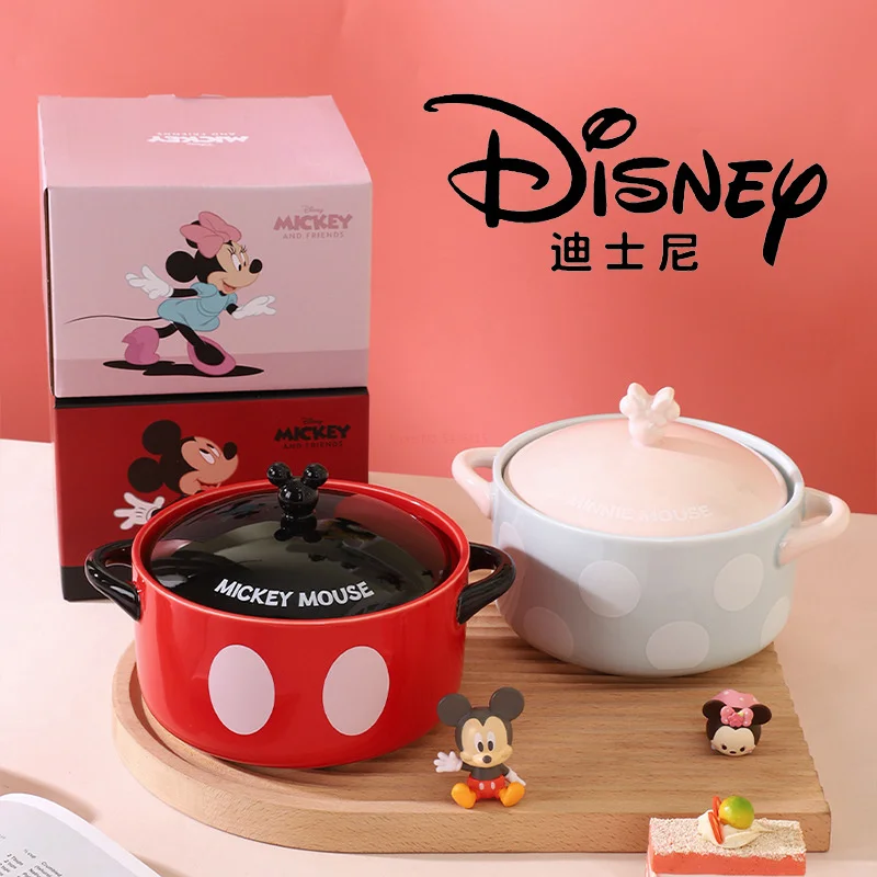 2023 New Disney Animation Mickey Mouse Minnie Noodle Bowl With Cover Ceramic Binaural Household Bowl Large Capacity Cute Cutlery