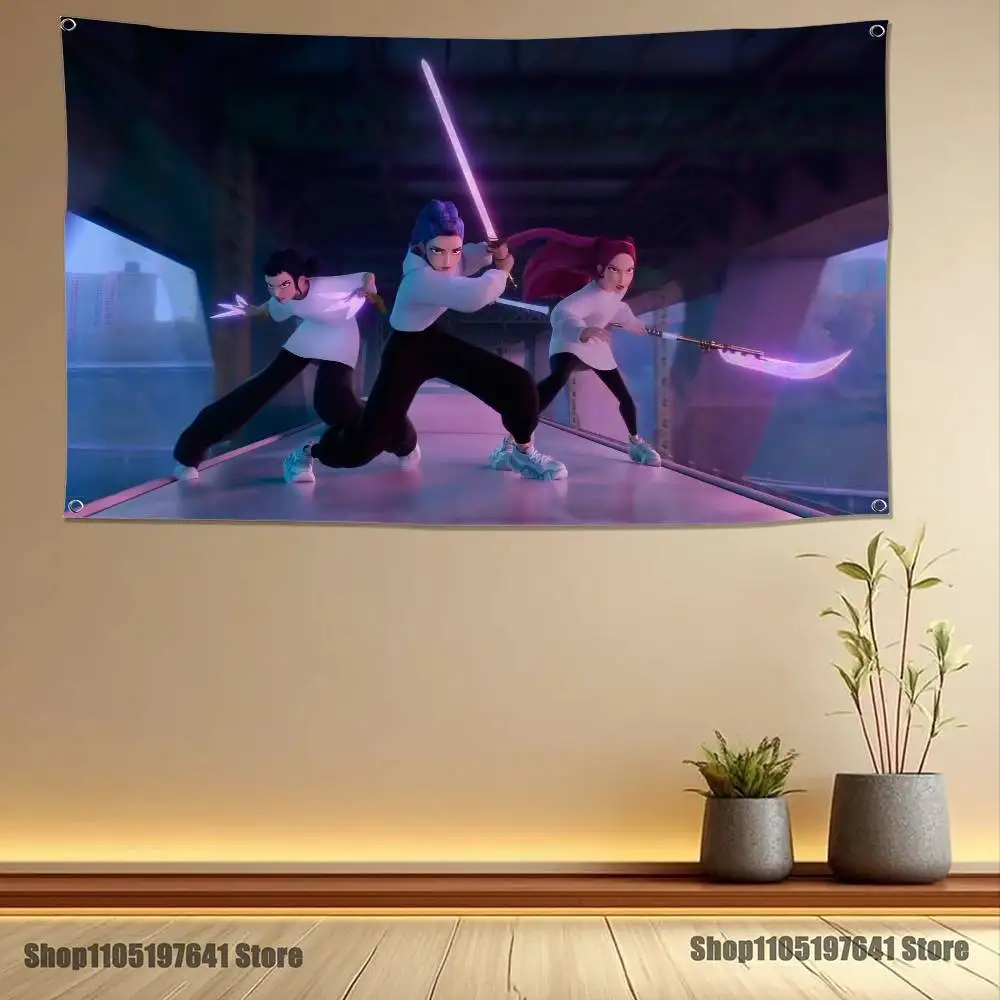 KPop-p Of D-Demon H-Hunters Flag Tapestry Banner For Bedroom Outdoor Living Room Restaurant Bar Wall Decor Party - Image 5