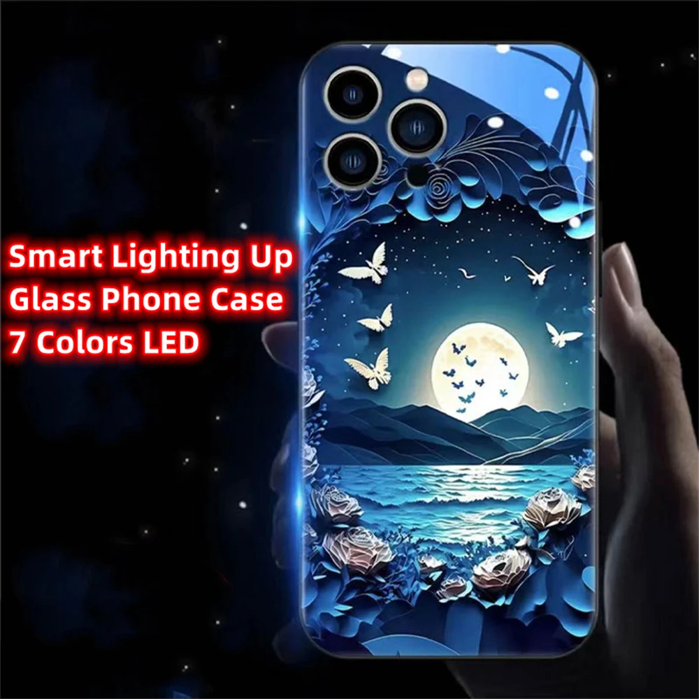 Butterfly Moonlight Voice Sensing LED Light Up Luminous Phone Case For Samsung S24 S23 S22 S21 S20 FE Note 10 20 Plus Ultra A54