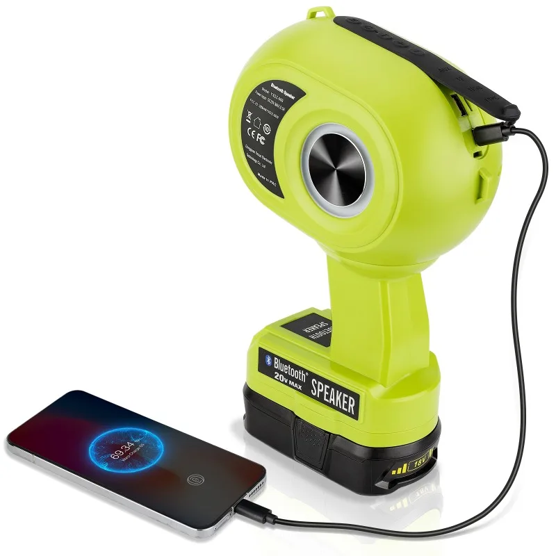 HAKSINKY Portable Wireless Bluetooth Speaker with AUX/TF/USB Input Port Compatible for Makita/Milwaukee/Ryobi 18V/20V Battery