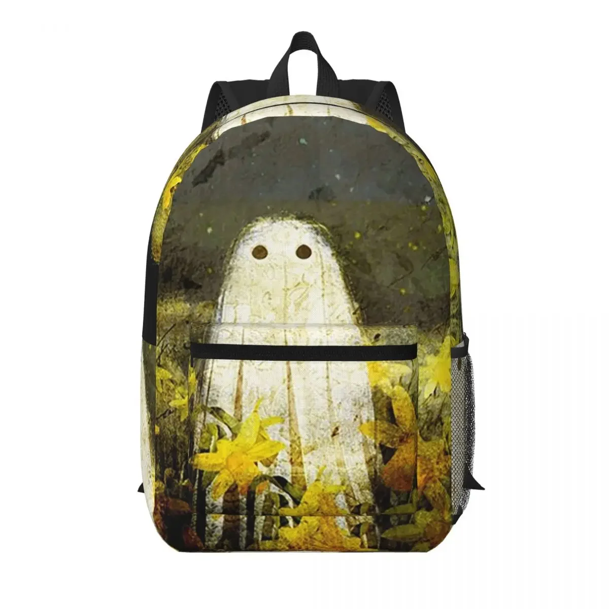 Cute Ghost Surrounded By Wild Flowers Student Backpack School Bag Hiking Travel Daypack for Men Women Bookbag Shoulder Bags