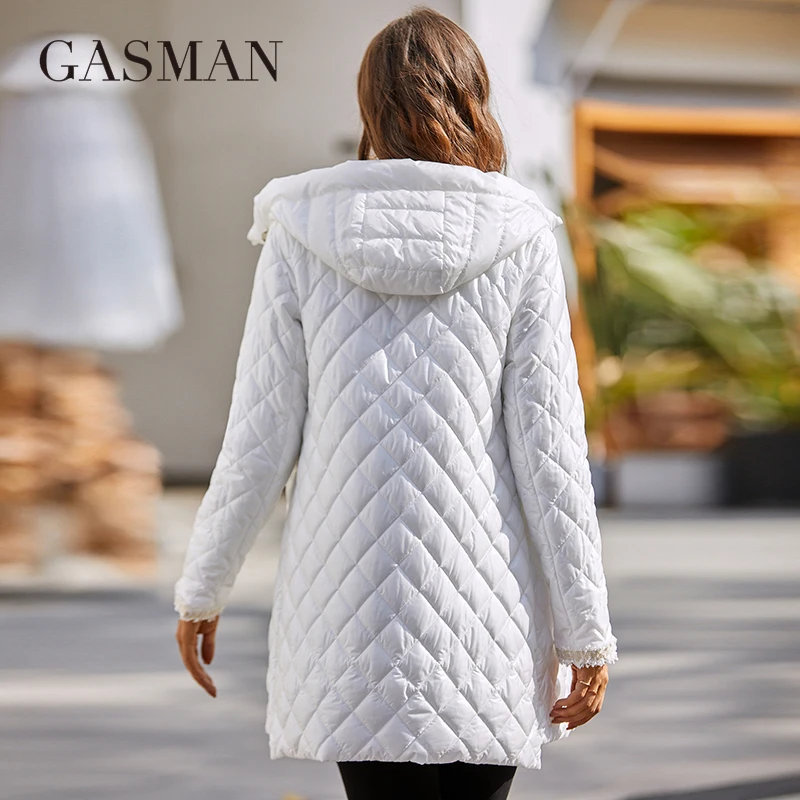 GASMAN 2022 New Spring Autumn Women coat Simple Mid-Length Fashion unique splicing Hooded design Women\'s spring jackets 8220