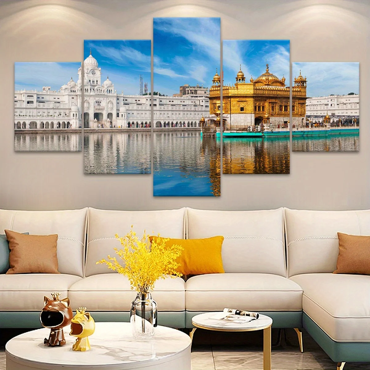 5pcs Classic Golden Temple Amritsar Scenery Framed Canvas Art Prints,DIY Frame Architecture Theme Wall Decor for BedroomNo Frame