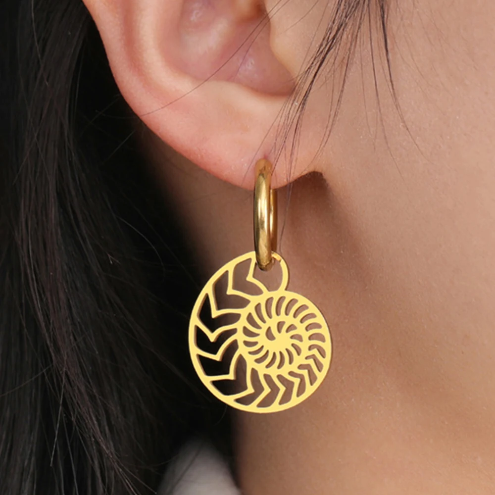 

My Shape Nautilus Shell Snail Earrings Geometric Spiral Conch Shell Hoop Earrings for Women Fashion Stainless Steel Jewelry Gift
