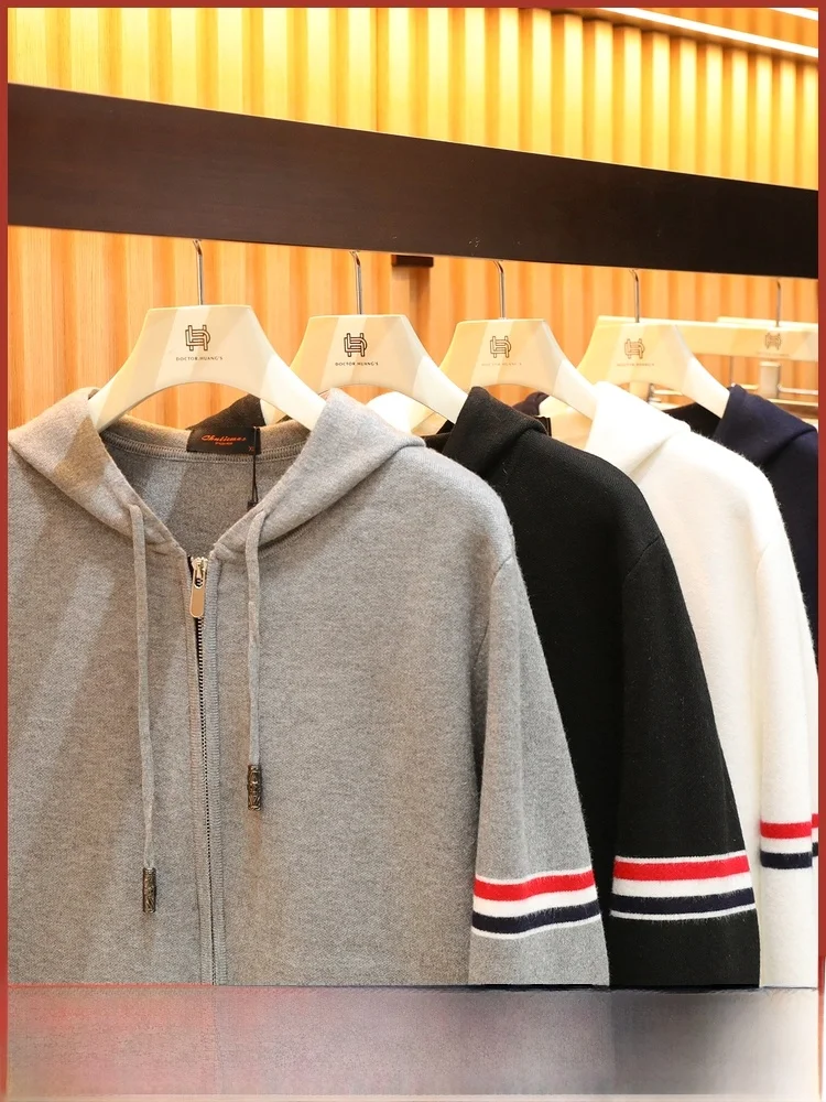 

High-End Winter Men's Zip-Up Hoodie Thiened Knitted Casual Faion Urban Sle Polyester Nylon Blend Comfortable Breathable