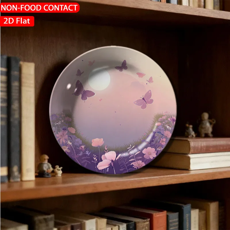 1pc Fairy Tale Floral Butterflies Lavender Ceramic Plate Non-food Contact, Home Desk Ornaments, Living Room and Bedroom
