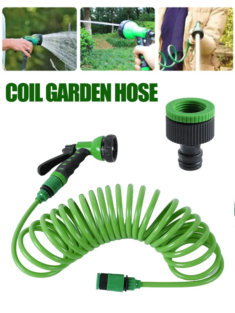 

Coil Garden Hose Spring Recoil Garden Water Hose with 3/4" Connector with 7 Nozzles Function Sprayer for Pet Bathing Car Washing