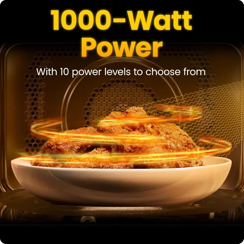 فرن ميكروويف كونترتوب 1.1 متر مكعب. قدم، 1000 واط مع 10 مستويات طاقة، 6 إعدادات مسبقة للطهي مع طباخ سريع بلمسة واحدة، أسود